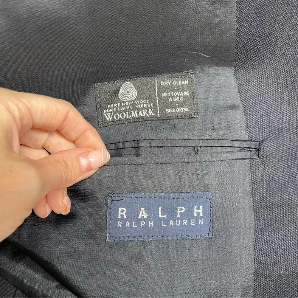 Ralph Lauren Navy Men's 42L Single Breasted Two Button 100% Wool Suit Jacket